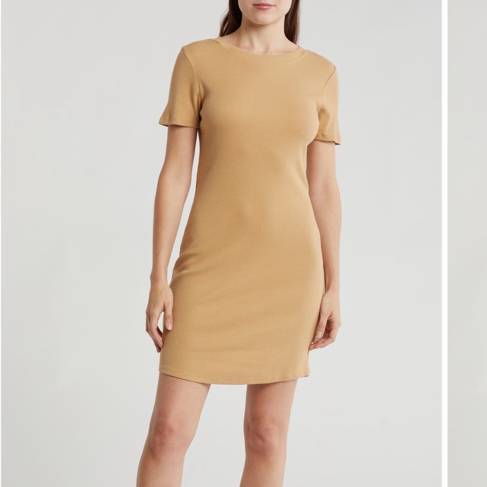 Melrose and Market Elegant Tan Short Sleeve t shirt Dress size M